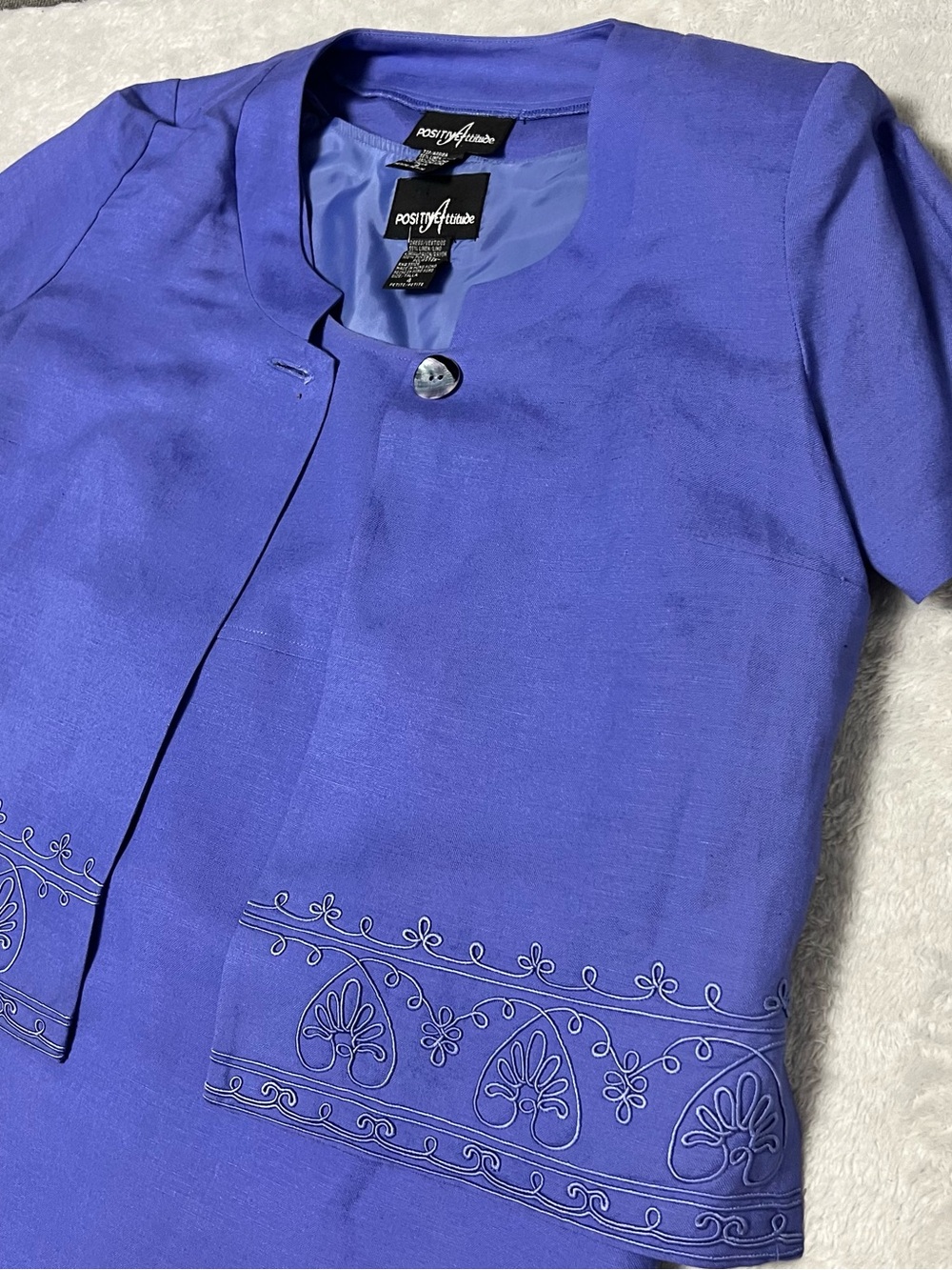 Positive Attitude Girls' Violet Embroidered Short Sleeve Top